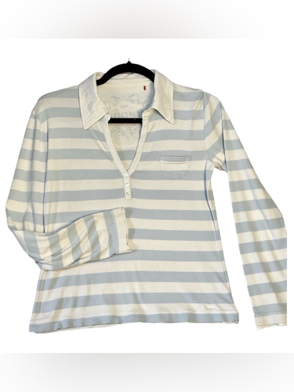 s. Oliver Rugby Polo Shirt Blue White Striped Sun Fade Babydoll Top